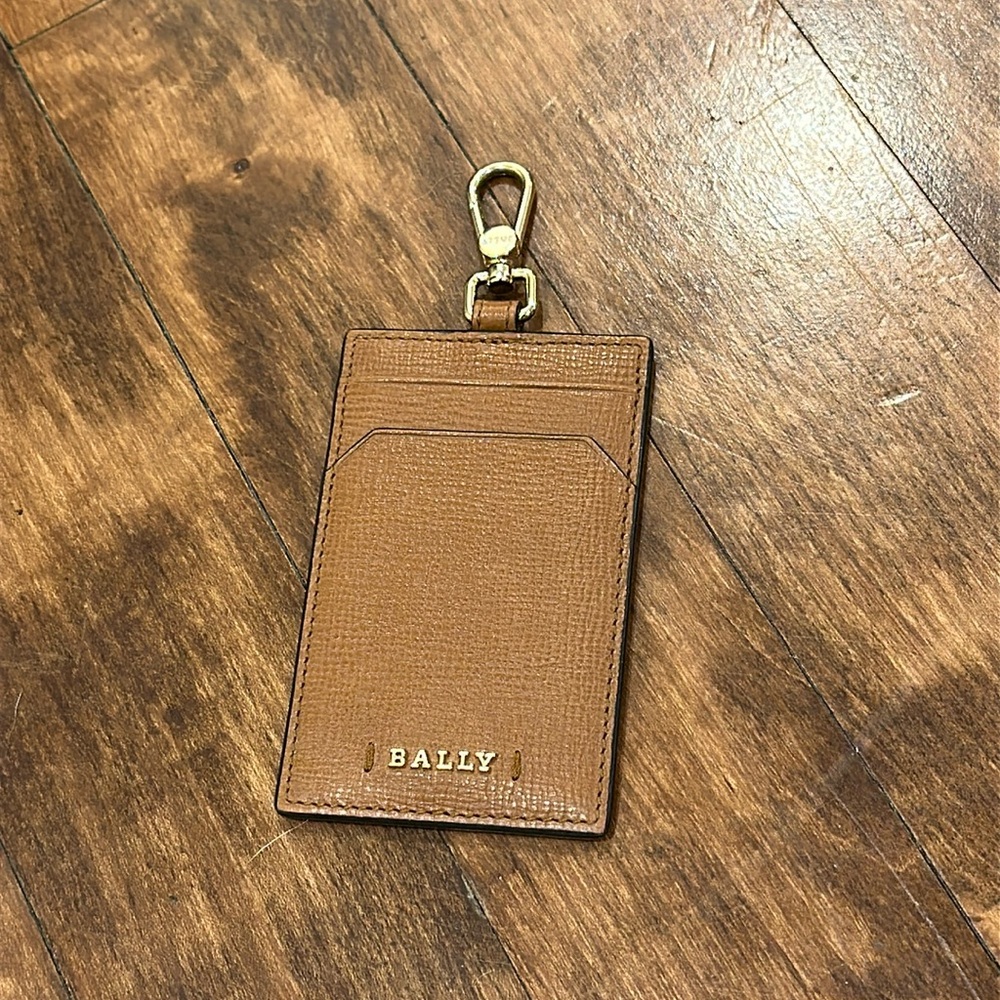 Bally Brown Leather Key Card Holder with Metal Clip